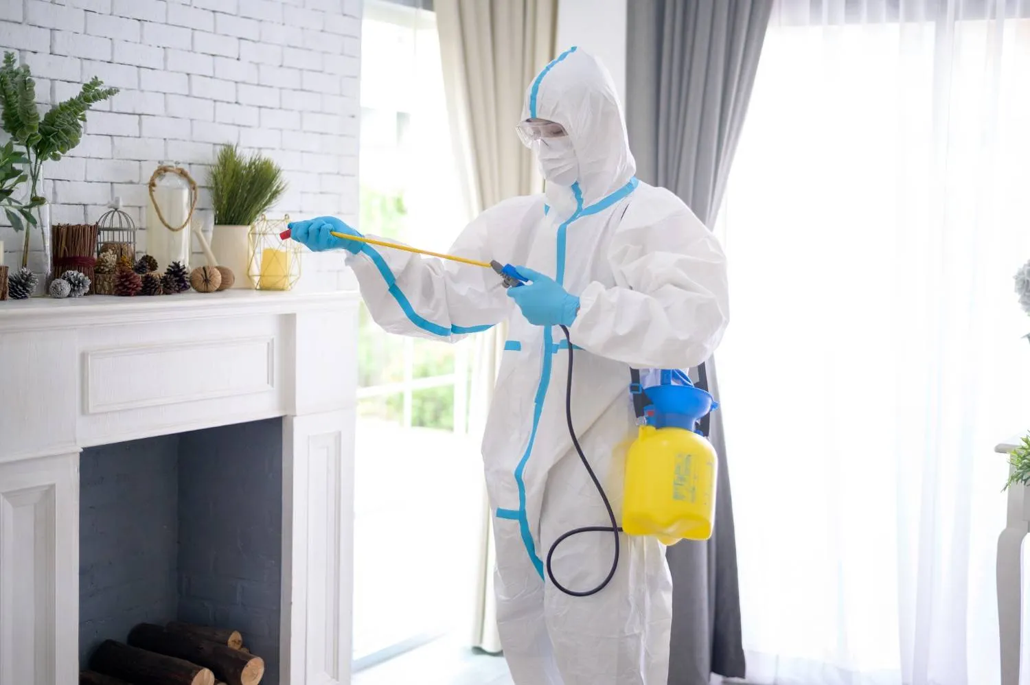 Specialist treating a house for pests